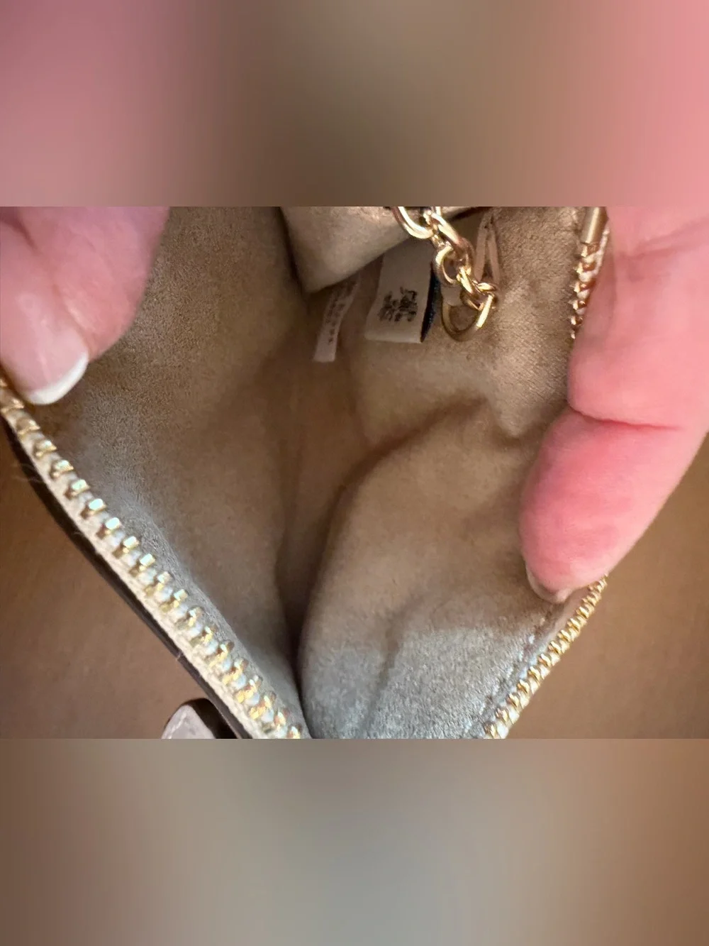 Coach Beige Floral Signature Zip Card Case Keyring with Chalk Trim